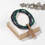 3pcs Stone Beaded Bracelets Set - Multicolour Crystal Elastic