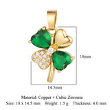 3pcs Four-leaf Clover Green CZ Pendant Brass Zircon Charm DIY