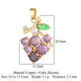 3pcs Four-leaf Clover Green CZ Pendant Brass Zircon Charm DIY