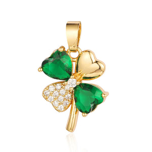3pcs Four-leaf Clover Green CZ Pendant Brass Zircon Charm DIY