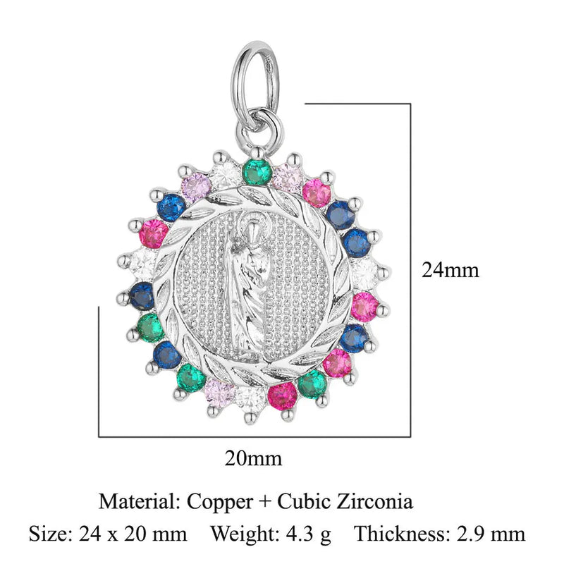 Religious Our Lady Brass CZ Jewelry Pendant Cross Mother Charms