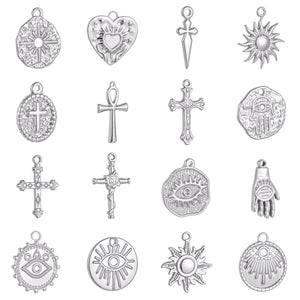 3pcs Stainless Steel Silver Cross Charms Pendant DIY Jewelry Making