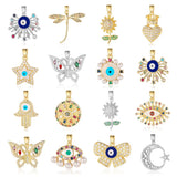 3pcs Sunflower Hamsa Hand Devil Eye Zircon Pendant Copper CZ Charms DIY Jewelry
