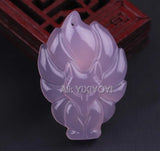 3pcs Lots Natural Yellow Green Agate Carved Nine-Tailed Fox Pendant Necklace