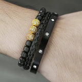 Micro Pave CZ Round Beads Charm Bracelets Stainless Steel Braiding Bangles