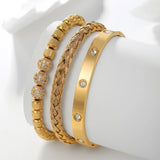 Micro Pave CZ Round Beads Charm Bracelets Stainless Steel Braiding Bangles