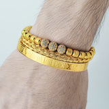Micro Pave CZ Round Beads Charm Bracelets Stainless Steel Braiding Bangles
