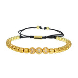 Micro Pave CZ Round Beads Charm Bracelets Stainless Steel Braiding Bangles