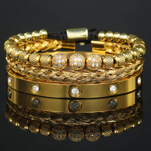 Micro Pave CZ Round Beads Charm Bracelets Stainless Steel Braiding Bangles