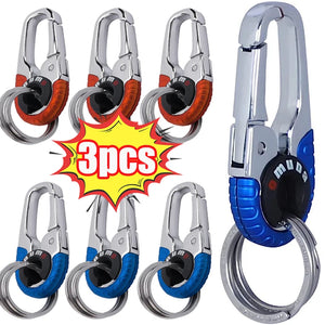 3pcs Men's Stainless Steel Keychain Holder Camping Climbing Metal Key Ring