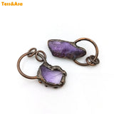3pcs Natural Amethyst Tanned Pendant Healing Stone Necklace