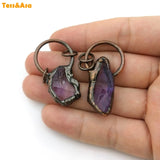 3pcs Natural Amethyst Tanned Pendant Healing Stone Necklace