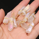 3pcs Natural Crystal Stone Charms Pendant Clear Quartz Wire Wrap DIY Necklace