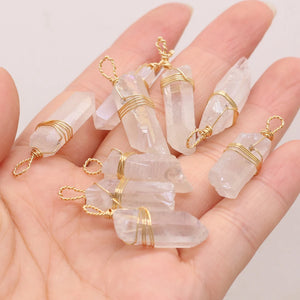 3pcs Natural Crystal Stone Charms Pendant Clear Quartz Wire Wrap DIY Necklace