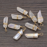 3pcs Natural Crystal Stone Charms Pendant Clear Quartz Wire Wrap DIY Necklace