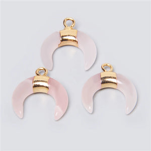 3pcs Moon Horn Shaped Stone Pendants Charms for DIY Jewelry Making