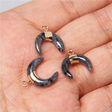 3pcs Moon Horn Shaped Stone Pendants Charms for DIY Jewelry Making