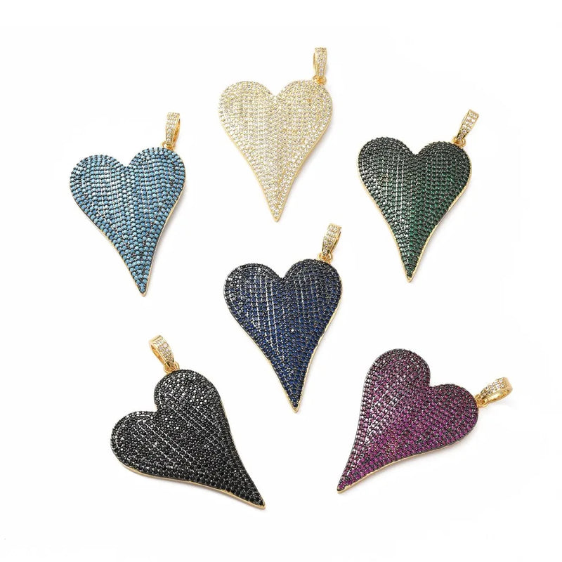 3pcs Brass Micro Pave CZ Heart Pendant DIY Jewelry Making