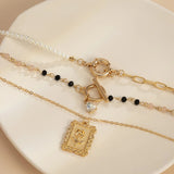 Rose Metal Pendant Necklace Hip Hop Pearl Beaded Chain Sweet Collar Jewelry
