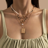 Rose Metal Pendant Necklace Hip Hop Pearl Beaded Chain Sweet Collar Jewelry