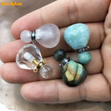 Rose Quartz Clear Crystal Perfume Bottle Pendant Necklace for Women