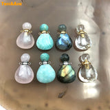 Rose Quartz Clear Crystal Perfume Bottle Pendant Necklace for Women