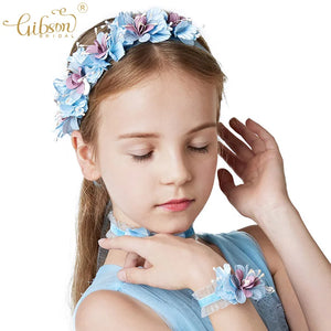 3pcs Children Flower Hair Band Wreath Necklace Bracelet Set Baptism Headpiece