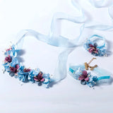 3pcs Children Flower Hair Band Wreath Necklace Bracelet Set Baptism Headpiece