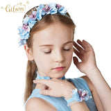 3pcs Children Flower Hair Band Wreath Necklace Bracelet Set Baptism Headpiece