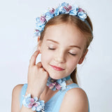 3pcs Children Flower Hair Band Wreath Necklace Bracelet Set Baptism Headpiece