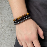3pcs Natural Stone Beads Bracelet 8mm Multilayer Bangles Tiger Eye Beaded