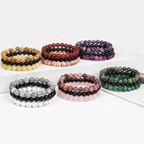 3pcs Natural Stone Beads Bracelet 8mm Multilayer Bangles Tiger Eye Beaded