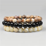 3pcs Natural Stone Beads Bracelet 8mm Multilayer Bangles Tiger Eye Beaded
