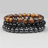 3pcs Natural Stone Beads Bracelet 8mm Multilayer Bangles Tiger Eye Beaded