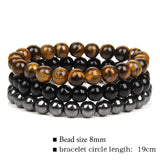 3pcs Natural Stone Beads Bracelet 8mm Multilayer Bangles Tiger Eye Beaded