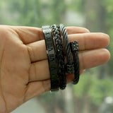 3pcs/Set Men Titanium Steel Roman Numeral Bracelet Horseshoe Buckles