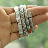 3pcs/Set Men Titanium Steel Roman Numeral Bracelet Horseshoe Buckles