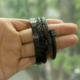 Men Titanium Steel Roman Numeral Bracelet Set Horseshoe Buckle Bangles D105