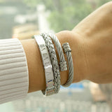 Men Titanium Steel Roman Numeral Bracelet Set Horseshoe Buckle Bangles D105