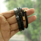 Men Titanium Steel Roman Numeral Bracelet Set Horseshoe Buckle Bangles D105