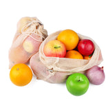 3pcs Natural Cotton Drawstring Pouch for Vegetable Fruit Mesh Net Bag