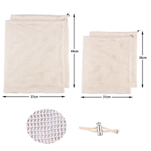 3pcs Natural Cotton Drawstring Pouch for Vegetable Fruit Mesh Net Bag