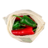 3pcs Natural Cotton Drawstring Pouch for Vegetable Fruit Mesh Net Bag