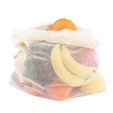 3pcs Natural Cotton Drawstring Pouch for Vegetable Fruit Mesh Net Bag