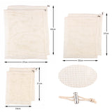 3pcs Natural Cotton Drawstring Pouch for Vegetable Fruit Mesh Net Bag