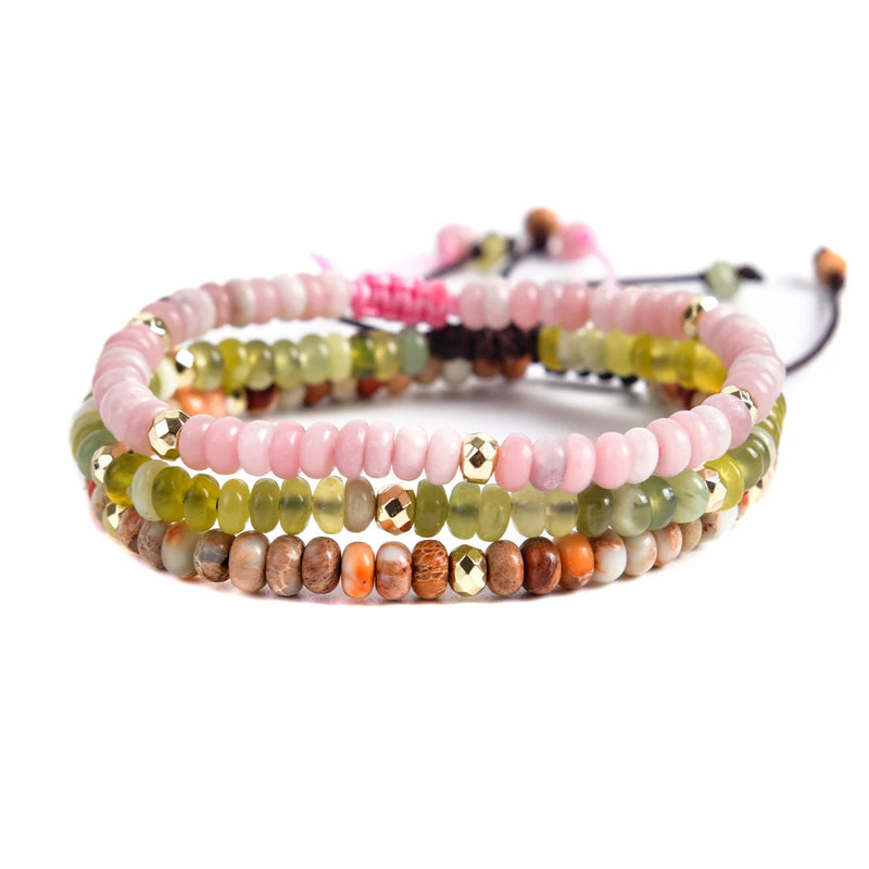 3pcs Stone Japser Friendship Bracelets Couples Yoga Jewelry