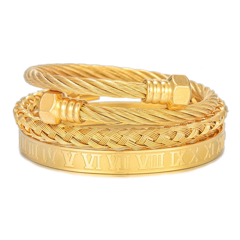 Roman Numbers Bracelet & Bangle Set for Men Stainless Steel Punk Jewelry