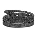 Roman Numbers Bracelet & Bangle Set for Men Stainless Steel Punk Jewelry