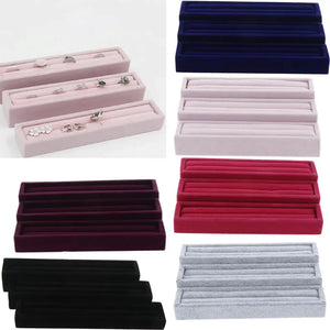 3pcs Velvet Slotted Earrings Cufflinks Display Tray Case