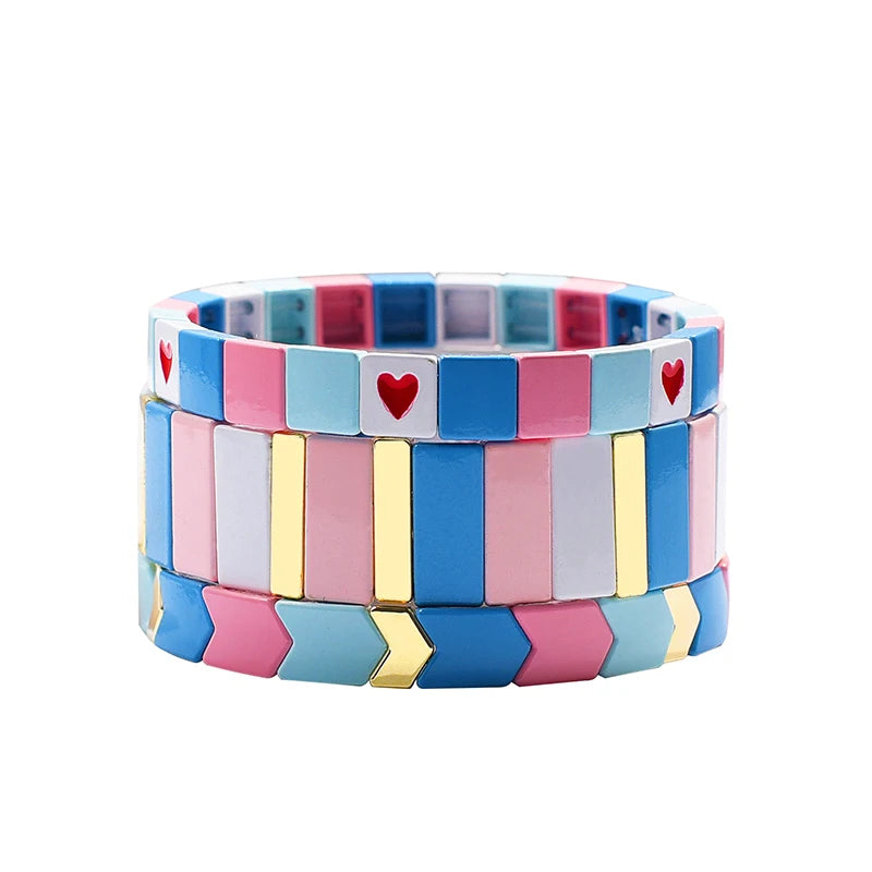3pcs/Set Vsco Girl Enamel Bracelet Tile Tila Beads Stretch Bangle